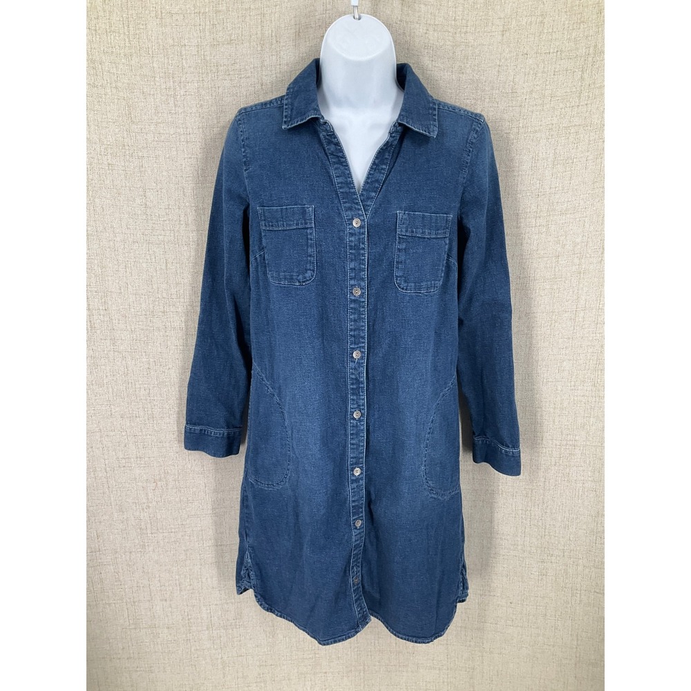 J. Jill Denim Shirt Dress Womens XS Blue Cotton Western Boho Button Down